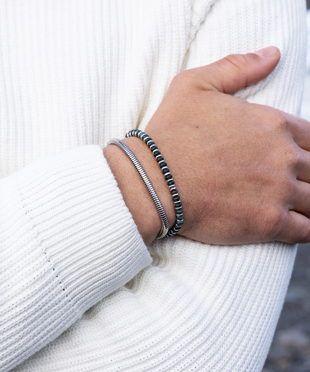 925 Sterling Silver Brontide Moss Agate & Snake Chain Set